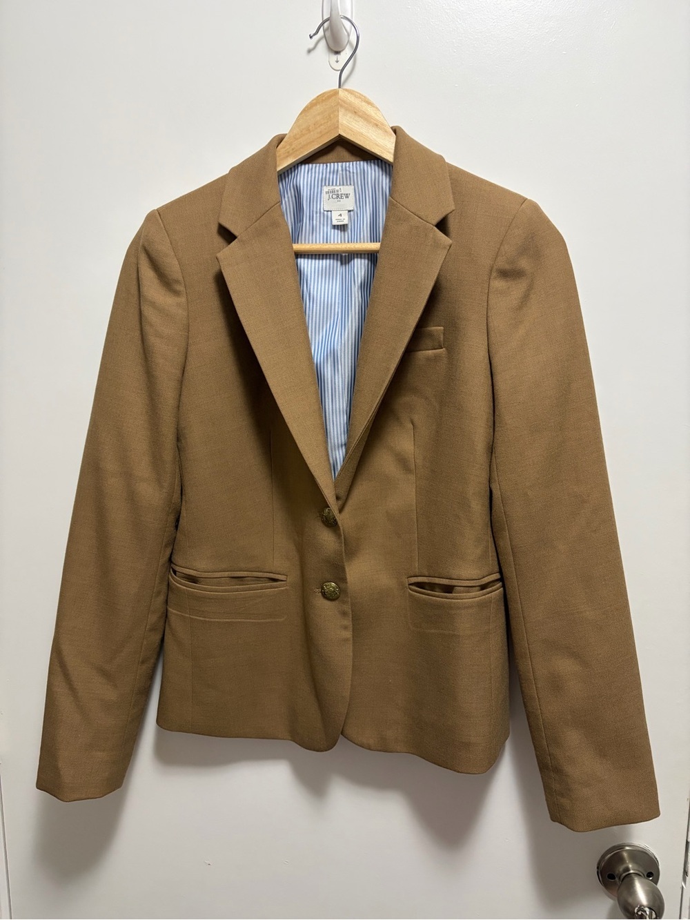 J. Crew Schoolboy Blazer Camel Brown Wool Gold Button Womens Size 4
